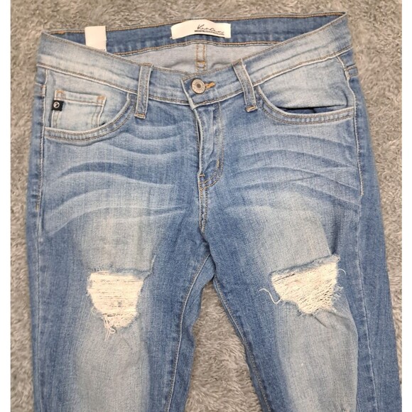 Kancan Jeans Womens Sz 25 Skinny Ankle Denim Blue Stretch Distressed Whiskers - Picture 3 of 10